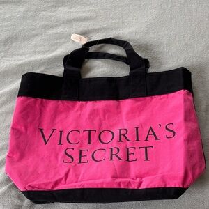 NEW Victoria's Secret Bold Pink and Black Canvas Tote